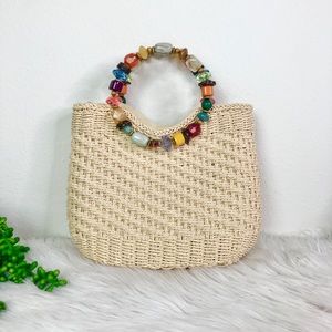 Cappelli•Straw Natural Beaded Handle small bag